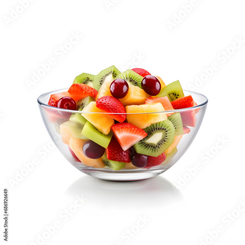 Fruit salad in a glass bowl isolated on a white background 