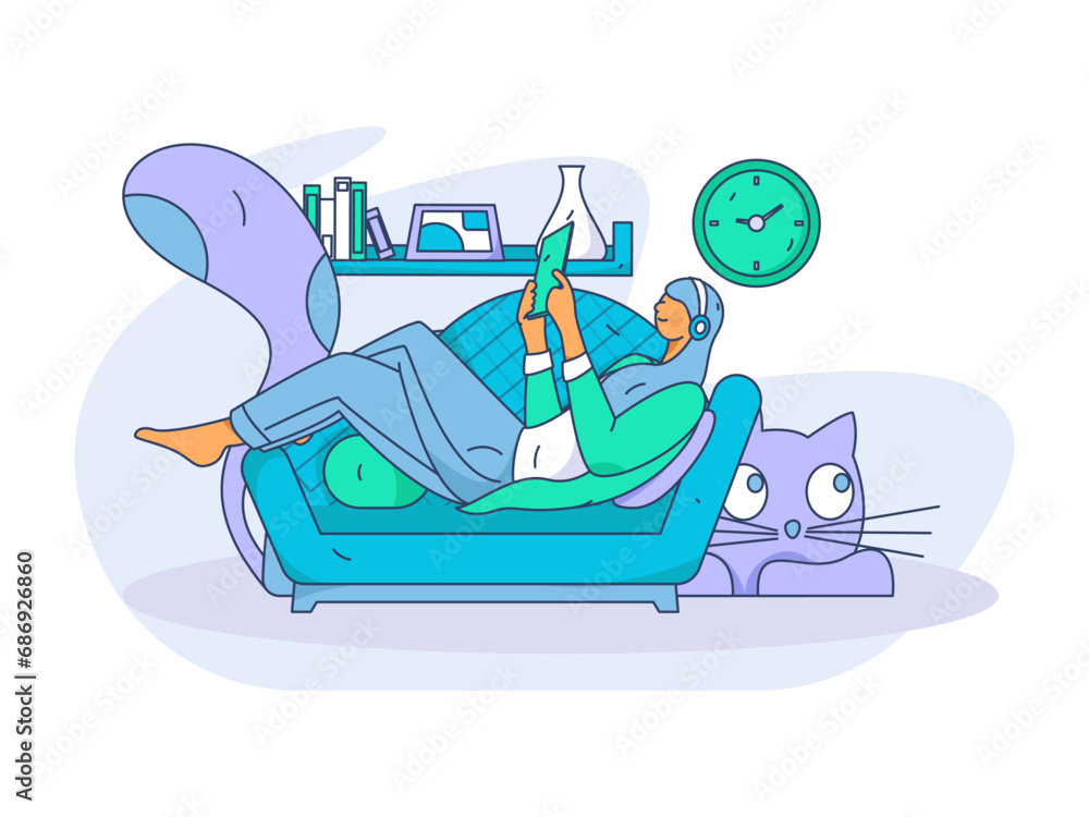 Home indoor character scene flat vector concept operation hand drawn illustration
Home indoor character scene flat vector concept operation hand drawn illustration