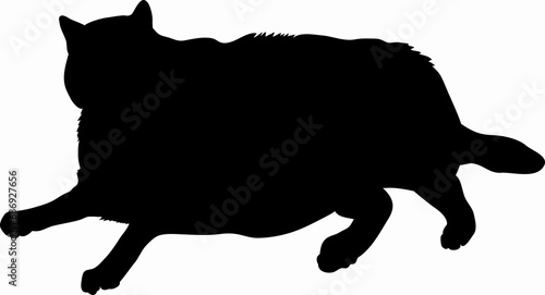 Black fat cat illustration - silhouettes of the fat cat isolated on white background- 横たわる太った黒猫のイラスト photo