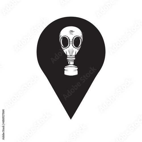 Map symbol with gas mask