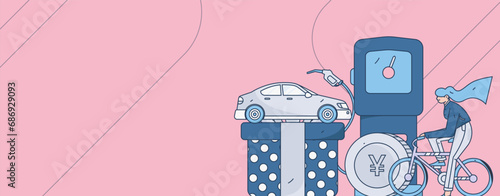 Vector internet operation hand-drawn illustration of people getting discounts for refueling the car
