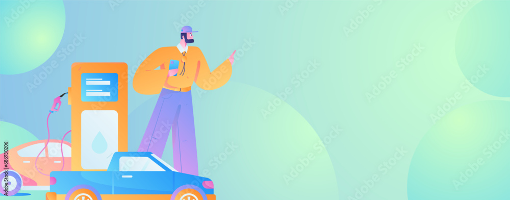 Fototapeta premium Vector internet operation hand-drawn illustration of people getting discounts for refueling the car 