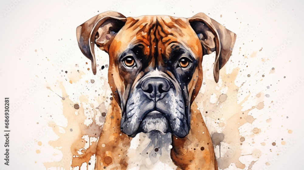 Black Watercolor Illustration of Boxer Dog