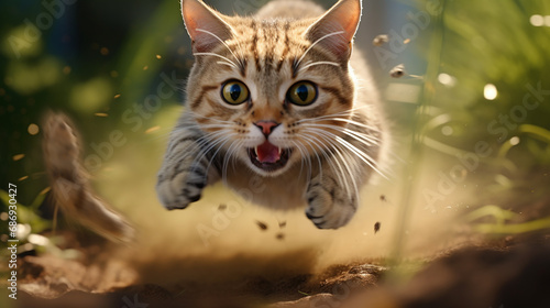 Prowess in Stride: A Stunning Image of a Cat Showcasing Running Prowess - Generative AI