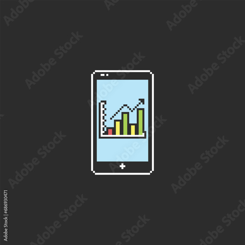 this is phone trading icon in pixel art with simple color and black background ,this item good for presentations,stickers, icons, t shirt design,game asset,logo and your project