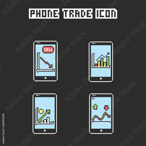 this is phone trading icon in pixel art with simple color and black background ,this item good for presentations,stickers, icons, t shirt design,game asset,logo and your project
