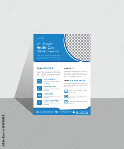 Corporate healthcare cover, back page a4 template design and flat icons for a report and medical brochure design, flyer, leaflets decoration for printing and presentation vector illustration