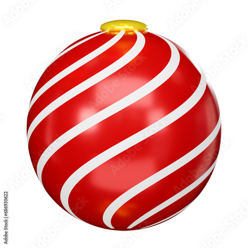 Christmas Ball 3D  Christmas festive elements for design. Holiday Decoration . Realistic 3d object in cartoon style. 3D illustration isolated on white background.Clipping path.