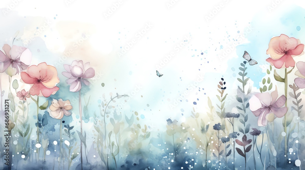 Obraz premium watercolor illustration of spring blooming flowers background