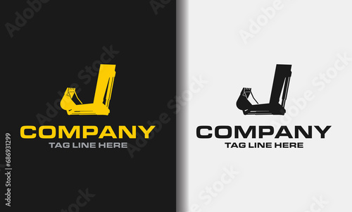 Letter J excavator logo template vector. Heavy equipment logo vector for construction company. Creative excavator illustration for logo template.	
