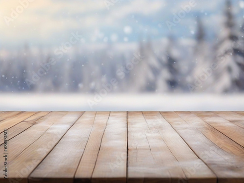 Beautiful winter landscape with blurry wood and snow background, showing snow covered trees or frozen branches.