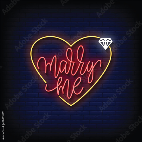 Neon Sign marry me with brick wall background vector