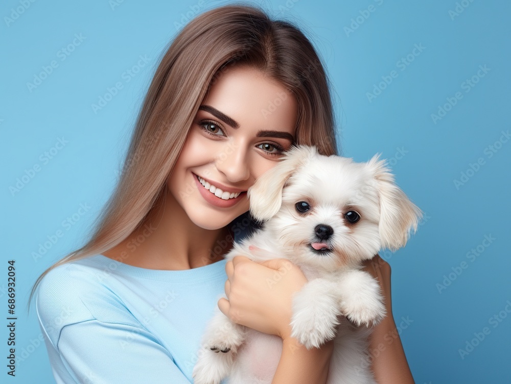 Happy Young Woman Hugging Cute Puppy Happy Young Woman Hugging Cute Puppy