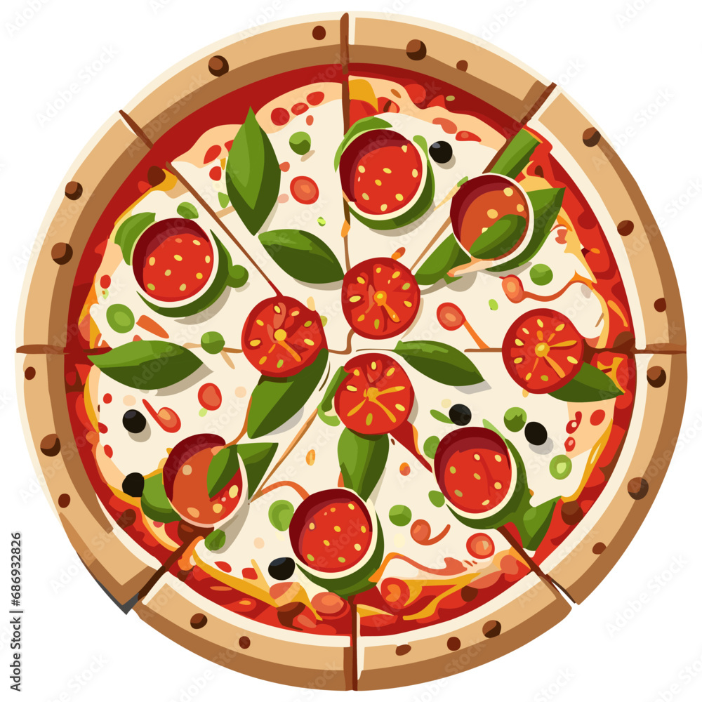 Italian pizza depicted in a hand-drawn, vector doodle-style cartoon illustration.
