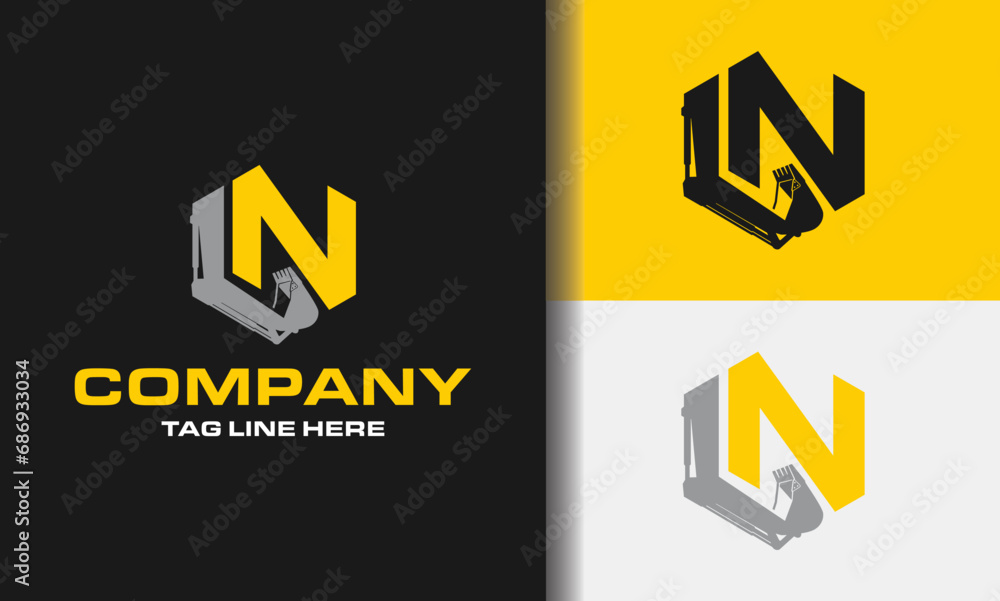 Letter LN excavator logo template vector. hexagon. Heavy equipment logo vector for construction company. Creative excavator illustration for logo template. Letter LN excavator logo template vector. hexagon. Heavy equipment logo vector for construction company. Creative excavator illustration for logo template.