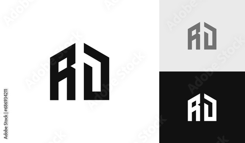 Letter RJ initial with house shape logo design