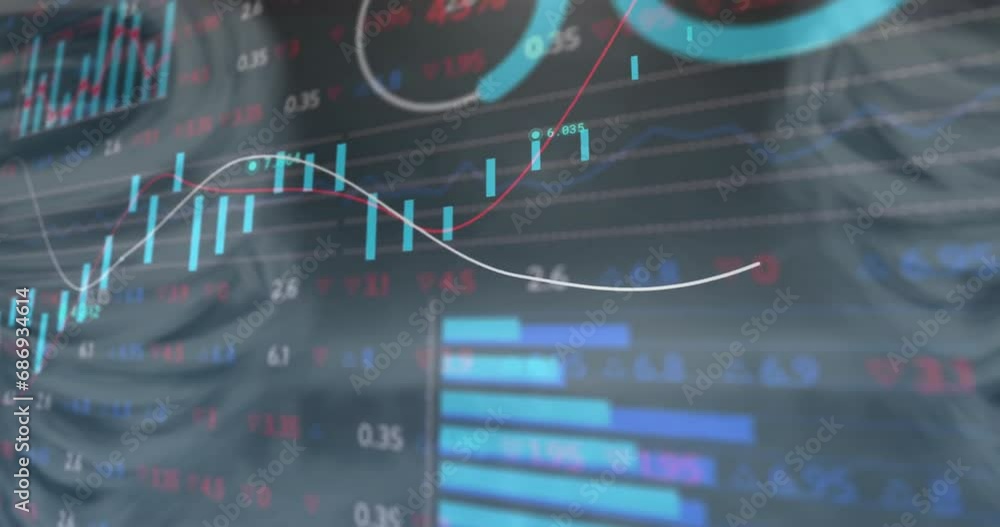 Animation of stock market and diagrams on black background Animation of stock market and diagrams on black background