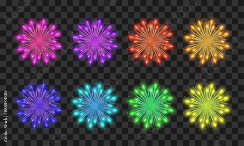 Vector firework pictograms black background set