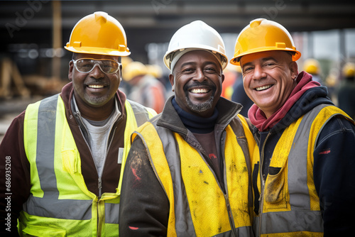 Workers wearing uniforms and hard hats demonstrate enthusiasm and opportunity. Their eyes shine with hope, and their smiles are wide and infectious, reflecting excitement.