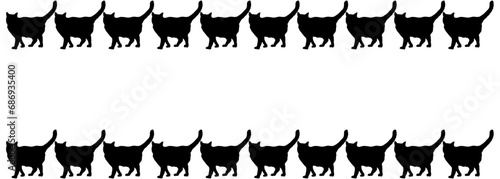Black cats in line vector illustrations - silhouettes of the 20 cats isolated on white background - frame made of cats - 20匹の上下に並んだ黒猫のベクター素材 photo