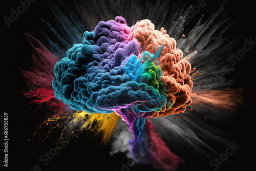 Creativity concept with colorful exploding brain storm, particles photo