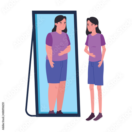 anorexia woman and mirror
