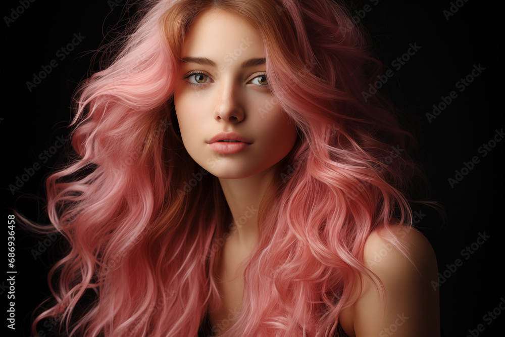Influencer girl with pink hair on black background. Influencer girl with pink hair on black background.