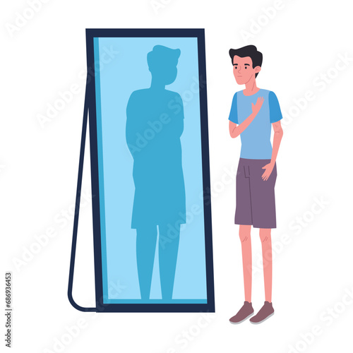 anorexia man in front of the mirror