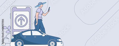 Vector internet operation hand-drawn illustration of people getting discounts for refueling the car
