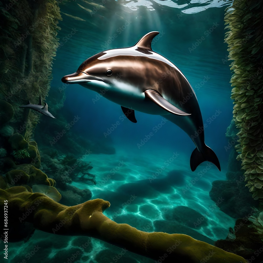 Obraz premium dolphin in aquarium near the alge