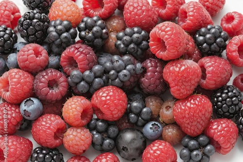 Mix of fresh berries on white background, top view