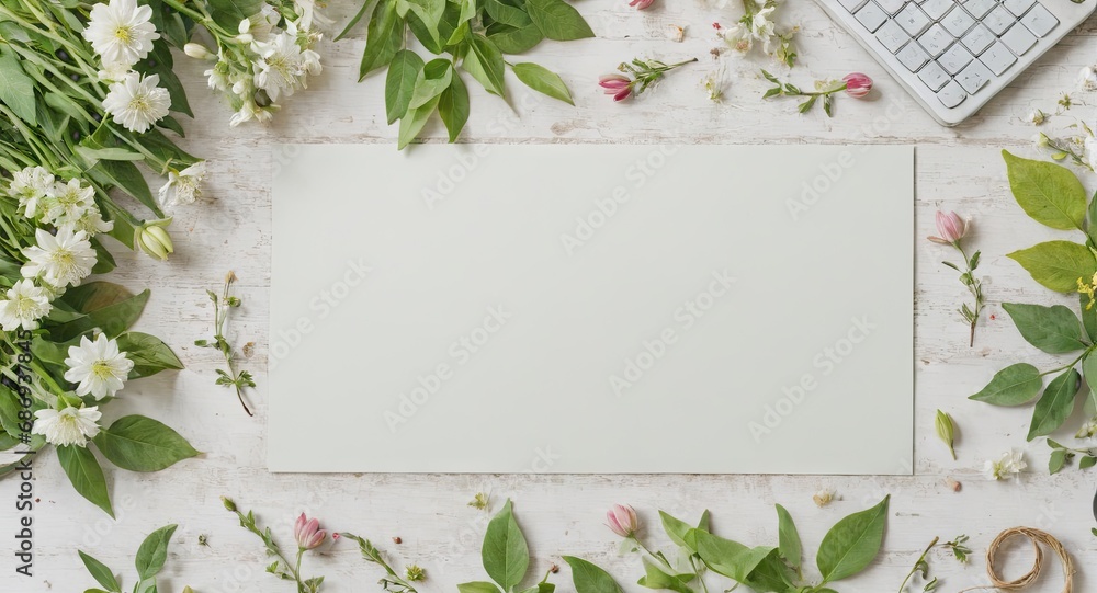 background with blank frame and flowers
