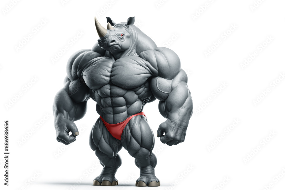 3D character of a rhino with the muscular build of a bodybuilder. AI Generated. 3D character of a rhino with the muscular build of a bodybuilder. AI Generated.