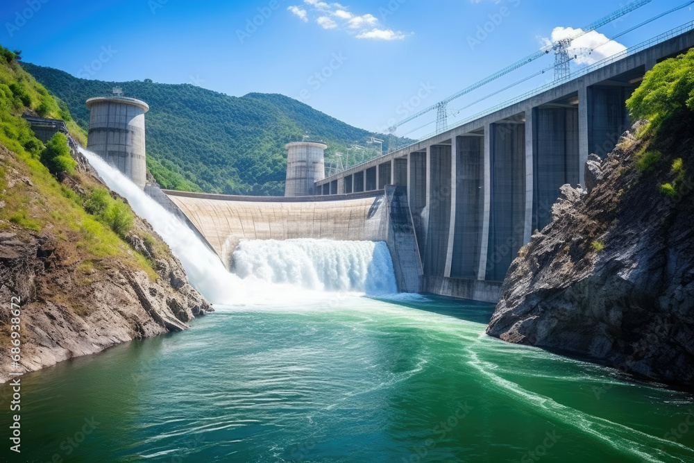 Landscape water reservoir power nature lake dam electricity hydroelectric concrete energy river