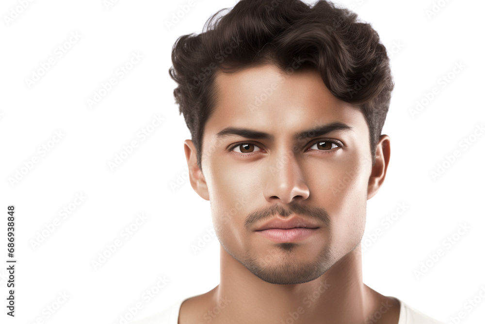 Handsome Hispanic Man with Latino-Style Stubble isolated on white