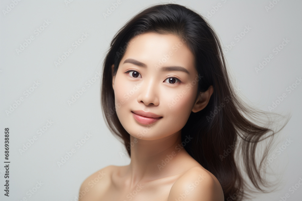 Fototapeta premium Portrait of a beautiful young Asian woman with perfect skin