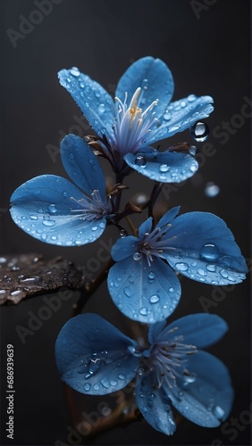 blue Flower wallpaper with blur background.  Close-up blue flower with water drops Wallpaper. Flower Phone wallpaper. vertical flower background.