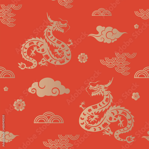 Traditional chinese dragon illustration vector New Year 2024