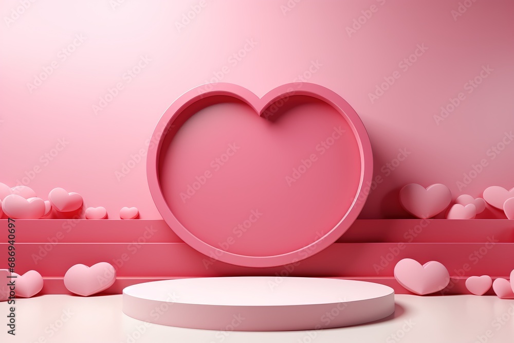 empty podium with pink and red background for valentines day product. generative ai empty podium with pink and red background for valentines day product. generative ai