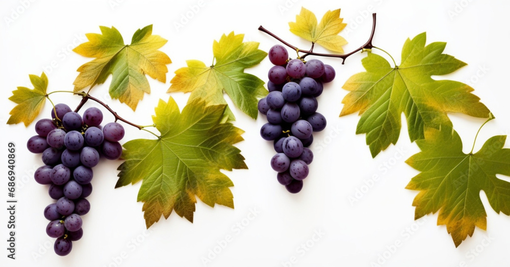 bunches of grapes with grape leaves, - obrazy, fototapety, plakaty 
