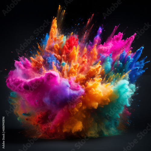 multicolored dust explosion, on a dark gray background