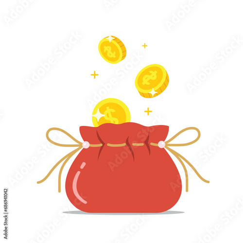 Bag with gold. Money bag with dollar coins. Income and bonus concept.
