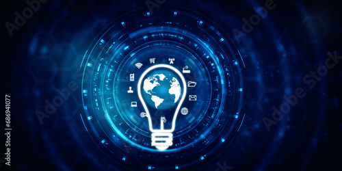 

2d illustration bulb future technology, innovation background, creative idea concept 
