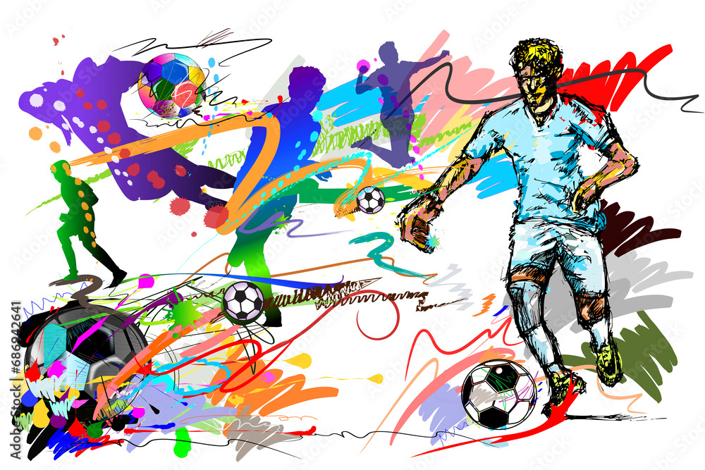 Man action football sport art and brush strokes Man action football sport art and brush strokes