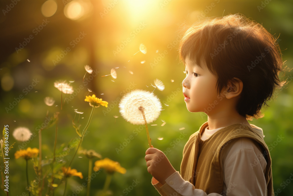 child blowing dandelion child blowing dandelion