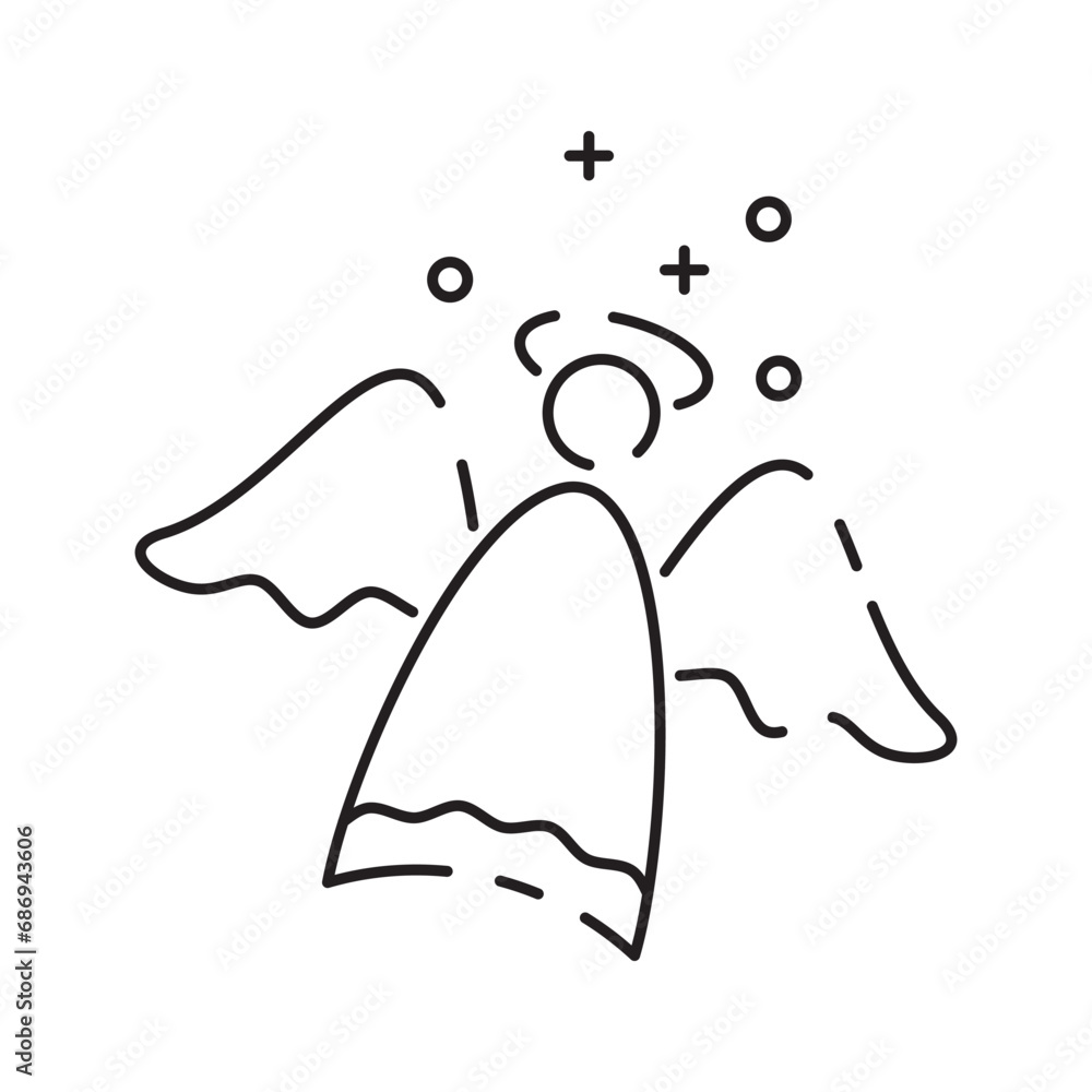 Christmas angel line icon. Happy New Year angel Line Icon On White Background Christmas angel line icon. Happy New Year angel Line Icon On White Background