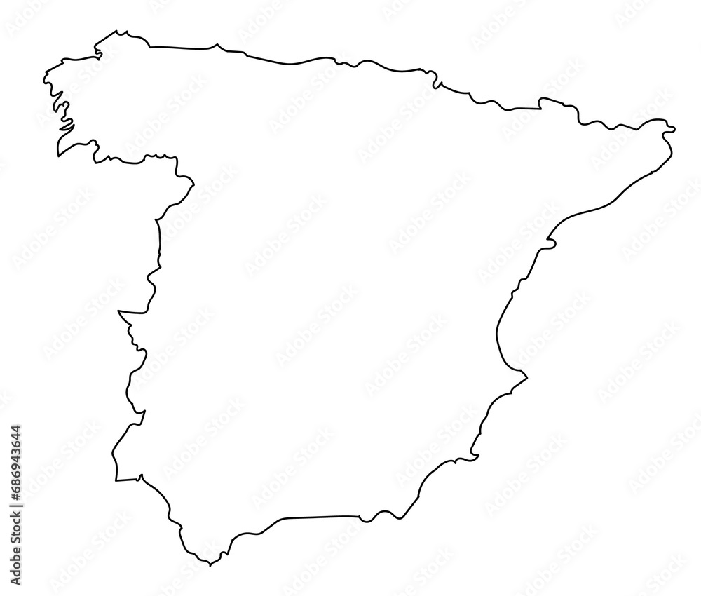 Map of Spain with black border outline Map of Spain with black border outline