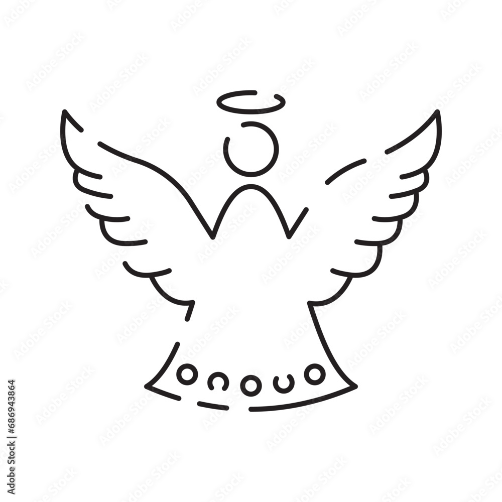 Fototapeta premium Christmas angel line icon. Happy New Year angel Line Icon On White Background