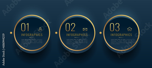 3 step infographic workflow golden chart banner for modern business
