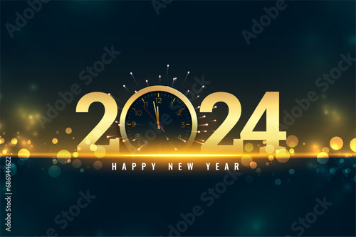 happy new year 2024 shiny background with golden watch photo